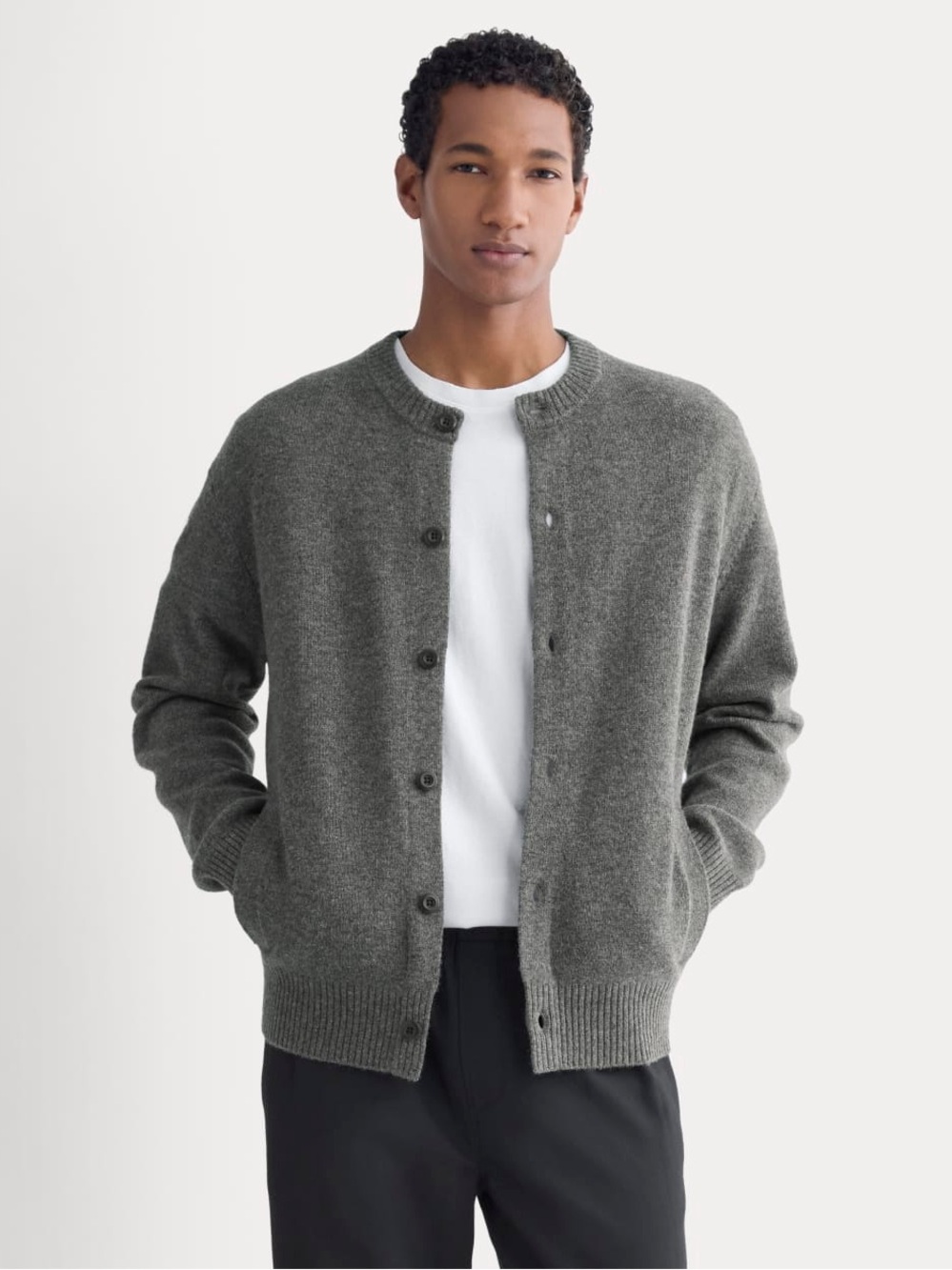 NEW Everlane 100% Merino Wool Cardigan Sweater in Heather Tan, size M